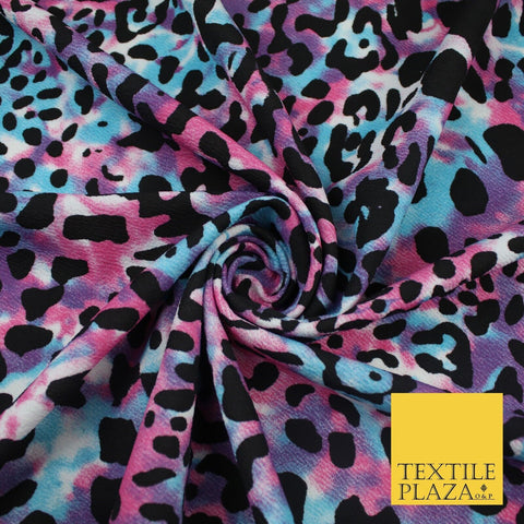 Tie Dye Multi Colour Black Leopard Animal Print Stretch Jersey Fabric 63" 9277