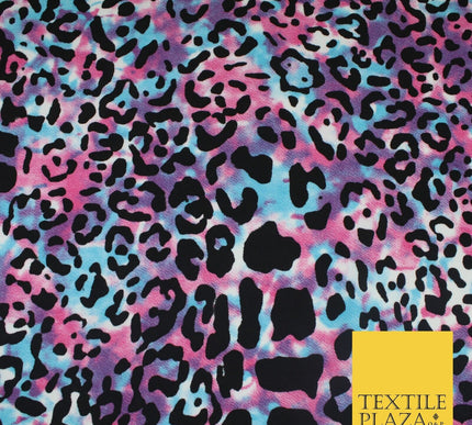 Tie Dye Multi Colour Black Leopard Animal Print Stretch Jersey Fabric 63" 9277