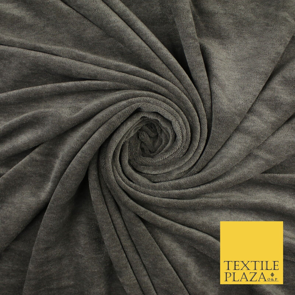GREY Plush Soft Velvet Velour Fabric Stretch Material 72" WIDE 10008