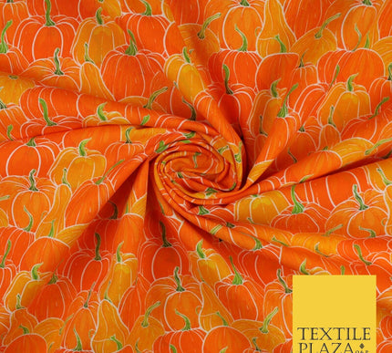 Orange Pumpkin Halloween Autumn Print 100% Cotton Printed Fabric 58" 10213