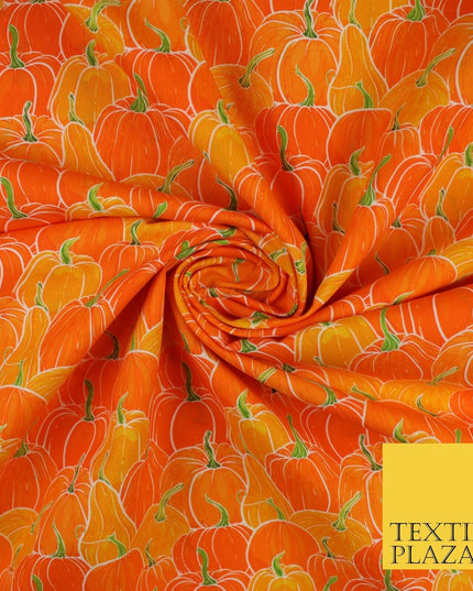Orange Pumpkin Halloween Autumn Print 100% Cotton Printed Fabric 58" 10213