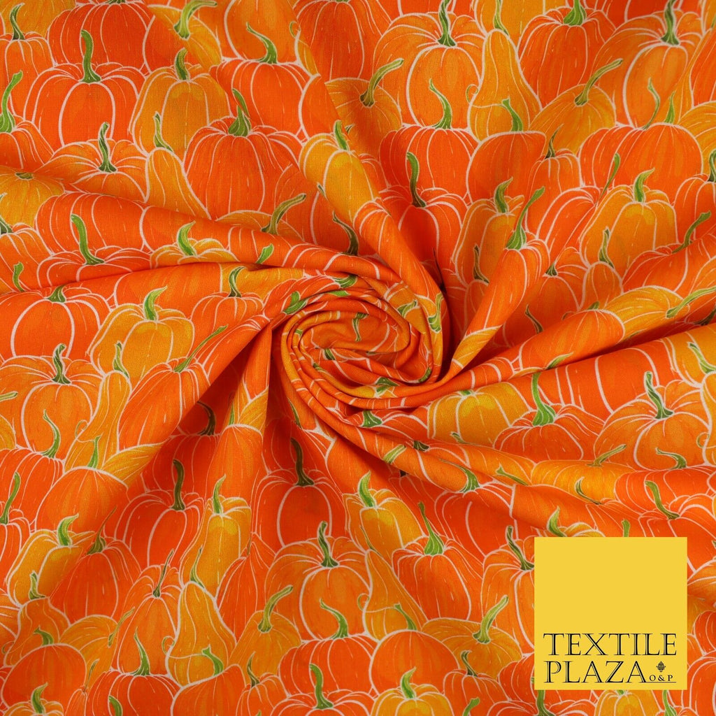 Orange Pumpkin Halloween Autumn Print 100% Cotton Printed Fabric 58" 10213