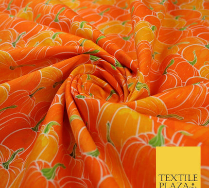 Orange Pumpkin Halloween Autumn Print 100% Cotton Printed Fabric 58" 10213