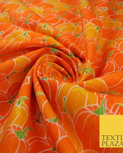Orange Pumpkin Halloween Autumn Print 100% Cotton Printed Fabric 58" 10213