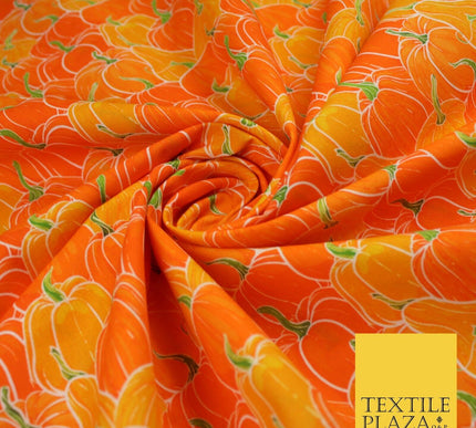Orange Pumpkin Halloween Autumn Print 100% Cotton Printed Fabric 58" 10213