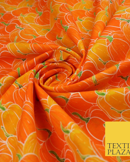 Orange Pumpkin Halloween Autumn Print 100% Cotton Printed Fabric 58" 10213