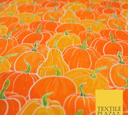 Orange Pumpkin Halloween Autumn Print 100% Cotton Printed Fabric 58" 10213