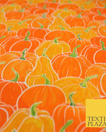 Orange Pumpkin Halloween Autumn Print 100% Cotton Printed Fabric 58" 10213