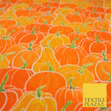 Orange Pumpkin Halloween Autumn Print 100% Cotton Printed Fabric 58" 10213