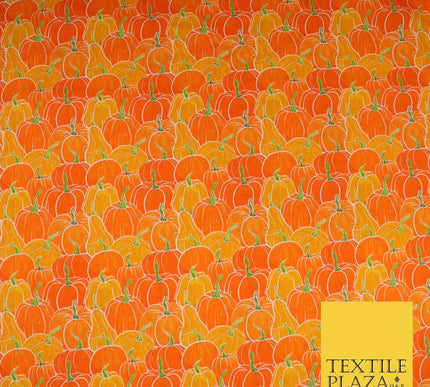 Orange Pumpkin Halloween Autumn Print 100% Cotton Printed Fabric 58" 10213