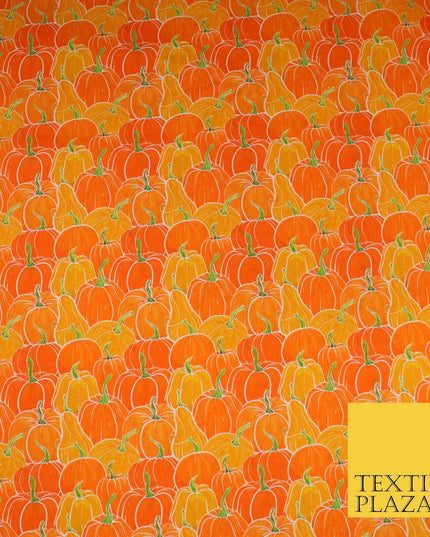 Orange Pumpkin Halloween Autumn Print 100% Cotton Printed Fabric 58" 10213