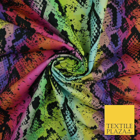 Bright Rainbow Snake Skin Print 100% Cotton Printed Fabric 58" 10209