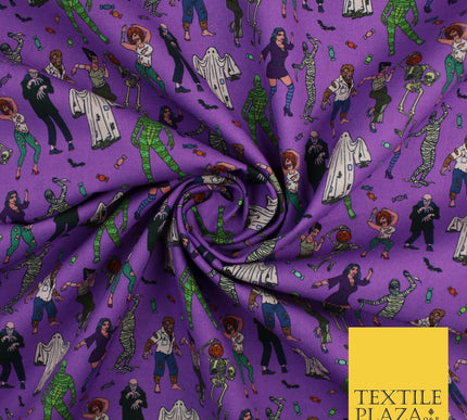 Purple Halloween Ghost Mummy Skeleton 100% Cotton Printed Fabric 58" 10208