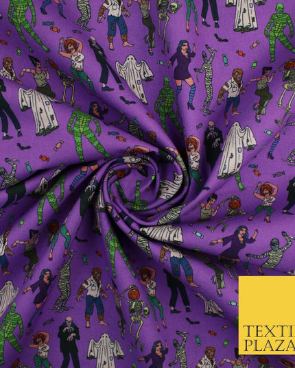 Purple Halloween Ghost Mummy Skeleton 100% Cotton Printed Fabric 58" 10208