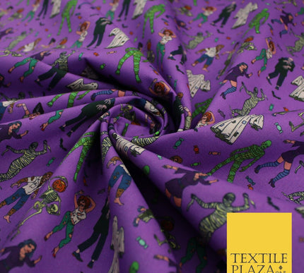 Purple Halloween Ghost Mummy Skeleton 100% Cotton Printed Fabric 58" 10208