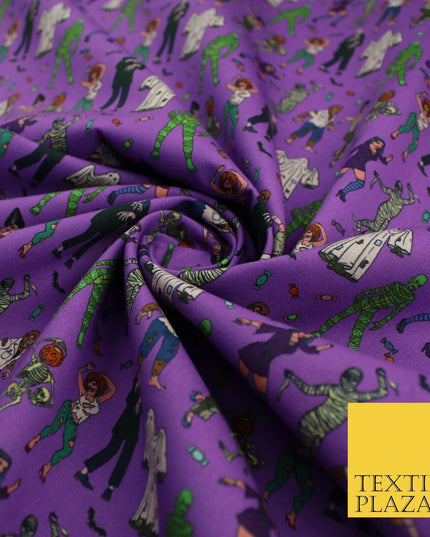 Purple Halloween Ghost Mummy Skeleton 100% Cotton Printed Fabric 58" 10208