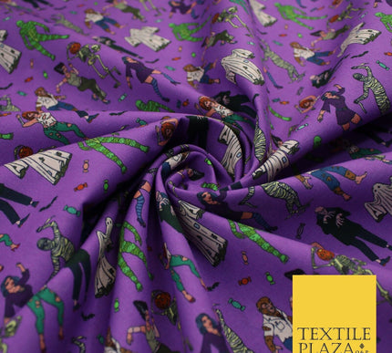 Purple Halloween Ghost Mummy Skeleton 100% Cotton Printed Fabric 58" 10208