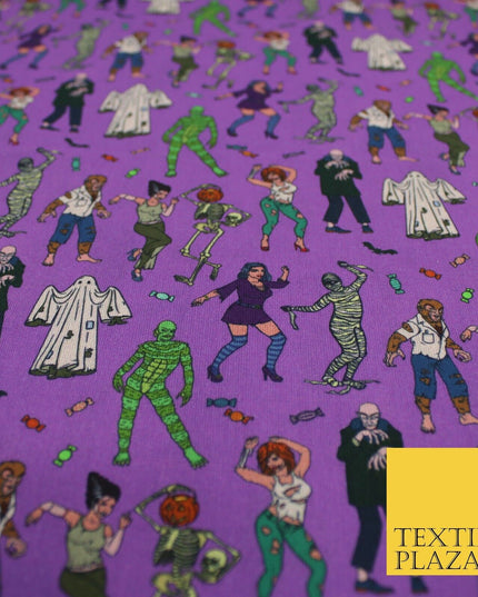 Purple Halloween Ghost Mummy Skeleton 100% Cotton Printed Fabric 58" 10208