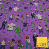 Purple Halloween Ghost Mummy Skeleton 100% Cotton Printed Fabric 58" 10208