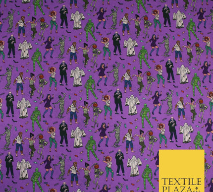 Purple Halloween Ghost Mummy Skeleton 100% Cotton Printed Fabric 58" 10208