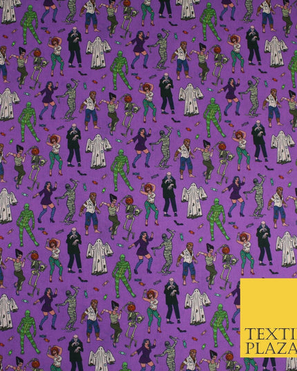 Purple Halloween Ghost Mummy Skeleton 100% Cotton Printed Fabric 58" 10208
