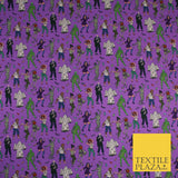 Purple Halloween Ghost Mummy Skeleton 100% Cotton Printed Fabric 58" 10208