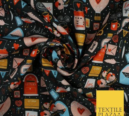Artsy Love Messages Valentines Anniversary 100% Cotton Printed Fabric 58" 10207