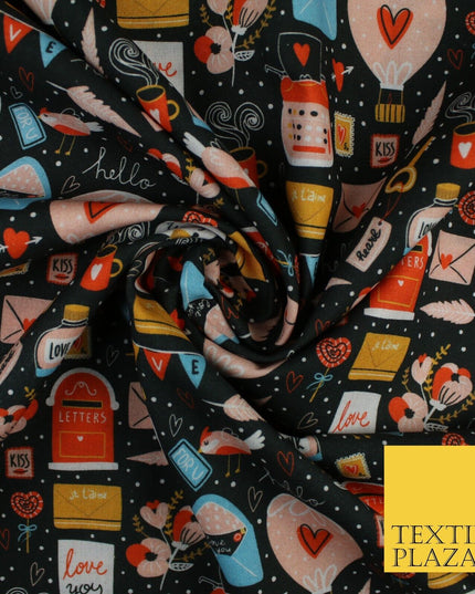 Artsy Love Messages Valentines Anniversary 100% Cotton Printed Fabric 58" 10207