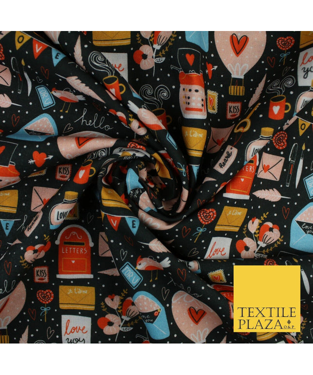 Artsy Love Messages Valentines Anniversary 100% Cotton Printed Fabric 58" 10207