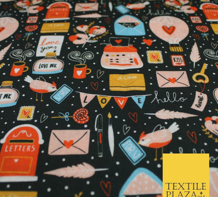 Artsy Love Messages Valentines Anniversary 100% Cotton Printed Fabric 58" 10207