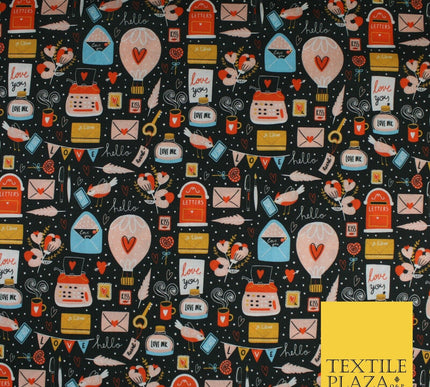 Artsy Love Messages Valentines Anniversary 100% Cotton Printed Fabric 58" 10207