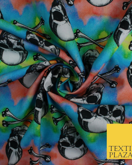 Skull Cross Bone Tie-Dye Halloween 100% Pure Cotton Printed Fabric 58" 10201