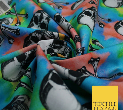 Skull Cross Bone Tie-Dye Halloween 100% Pure Cotton Printed Fabric 58" 10201