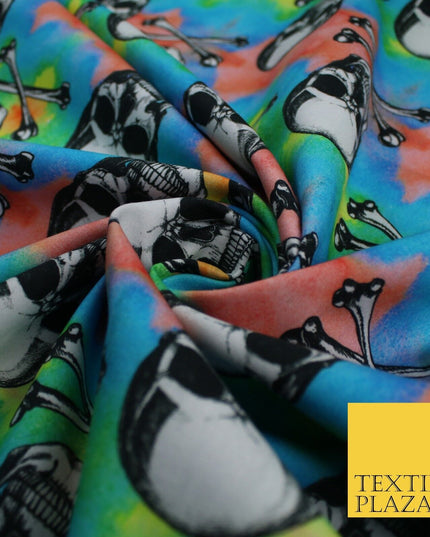 Skull Cross Bone Tie-Dye Halloween 100% Pure Cotton Printed Fabric 58" 10201