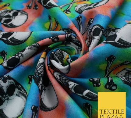 Skull Cross Bone Tie-Dye Halloween 100% Pure Cotton Printed Fabric 58" 10201