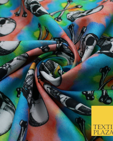 Skull Cross Bone Tie-Dye Halloween 100% Pure Cotton Printed Fabric 58" 10201