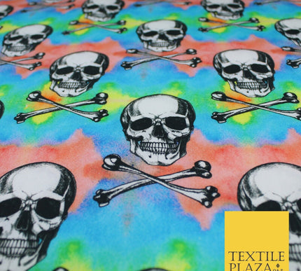 Skull Cross Bone Tie-Dye Halloween 100% Pure Cotton Printed Fabric 58" 10201
