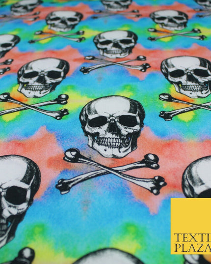 Skull Cross Bone Tie-Dye Halloween 100% Pure Cotton Printed Fabric 58" 10201