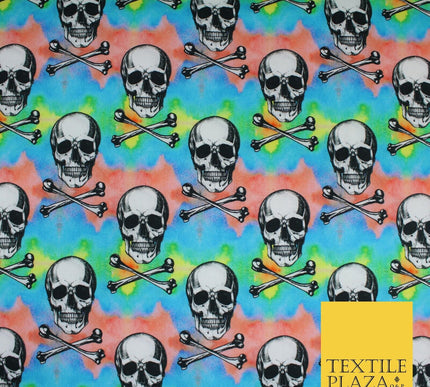 Skull Cross Bone Tie-Dye Halloween 100% Pure Cotton Printed Fabric 58" 10201