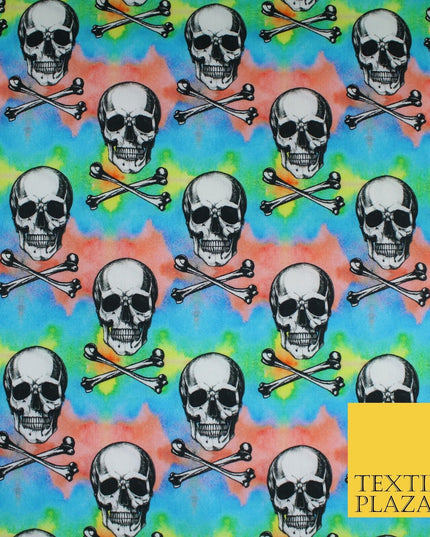 Skull Cross Bone Tie-Dye Halloween 100% Pure Cotton Printed Fabric 58" 10201