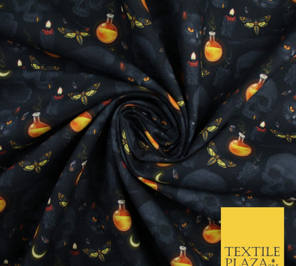 Halloween Skulls Cats Potions 100% Pure Cotton Printed Fabric 58" 10200