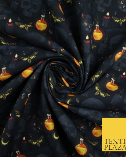 Halloween Skulls Cats Potions 100% Pure Cotton Printed Fabric 58" 10200
