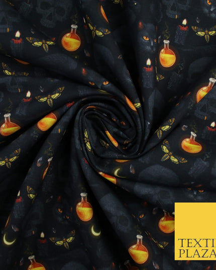 Halloween Skulls Cats Potions 100% Pure Cotton Printed Fabric 58" 10200