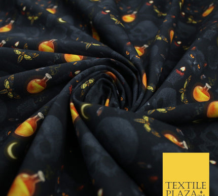 Halloween Skulls Cats Potions 100% Pure Cotton Printed Fabric 58" 10200