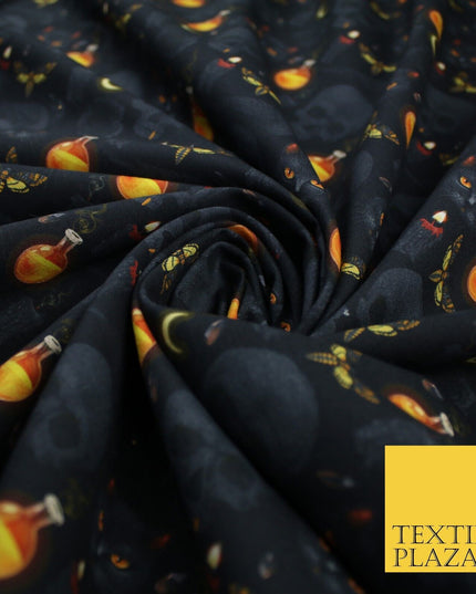 Halloween Skulls Cats Potions 100% Pure Cotton Printed Fabric 58" 10200