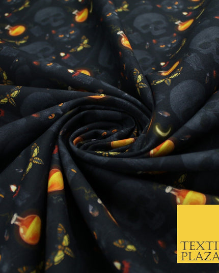Halloween Skulls Cats Potions 100% Pure Cotton Printed Fabric 58" 10200