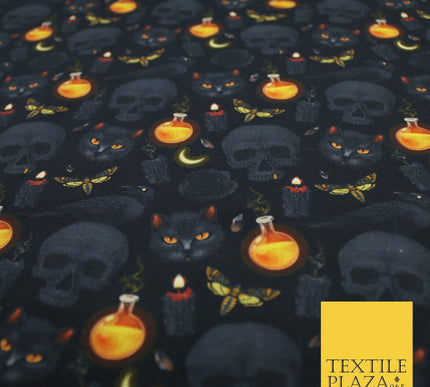 Halloween Skulls Cats Potions 100% Pure Cotton Printed Fabric 58" 10200