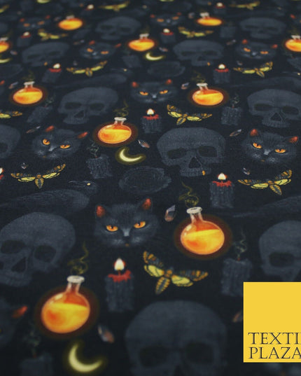 Halloween Skulls Cats Potions 100% Pure Cotton Printed Fabric 58" 10200