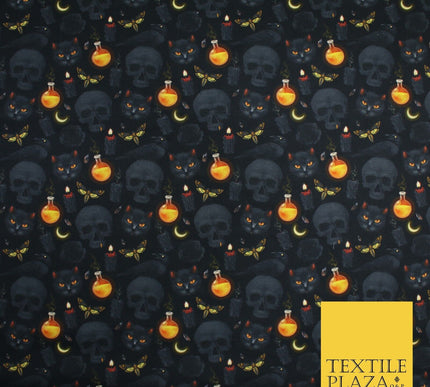 Halloween Skulls Cats Potions 100% Pure Cotton Printed Fabric 58" 10200