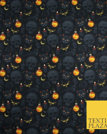 Halloween Skulls Cats Potions 100% Pure Cotton Printed Fabric 58" 10200